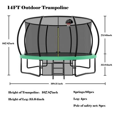 14FT Trampoline with Enclosure - Recreational Trampolines with Ladder and AntiRust Coating, ASTM Approval Outdoor Trampoline for