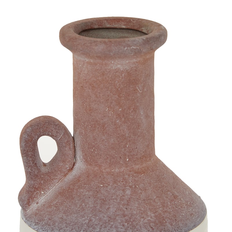 White Ceramic Vase with Pink Accents - 6 x 6 x 12