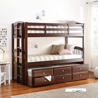 Twin Over Twin Wood Bunk Bed with 3 Drawers, Ladder, and Safety Rail