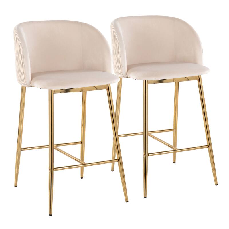 Lumisource Waves Counter Stool in Chrome and Silver Velvet - Set of 2 - 21"Lx19.75"Wx36"H
