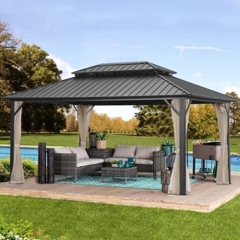 Zenova 10'x 12' Double Hardtop Aluminum Gazebo with Mosquito Net