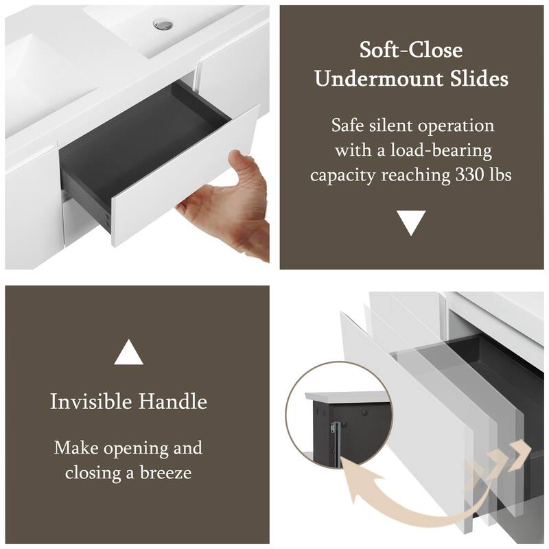 Modern Wall-Mounted Bathroom Vanity with White Solid Surface Top