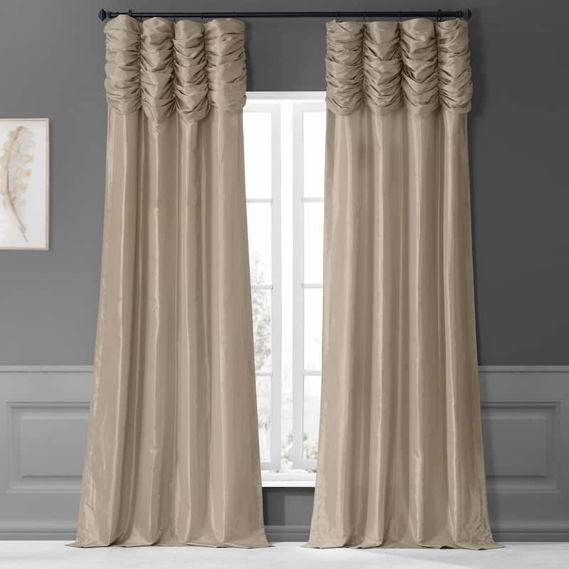 Exclusive Fabrics Single Ruched Faux Solid Taffeta Curtain (1 Panel) - 50 X 84 - Antique Beige