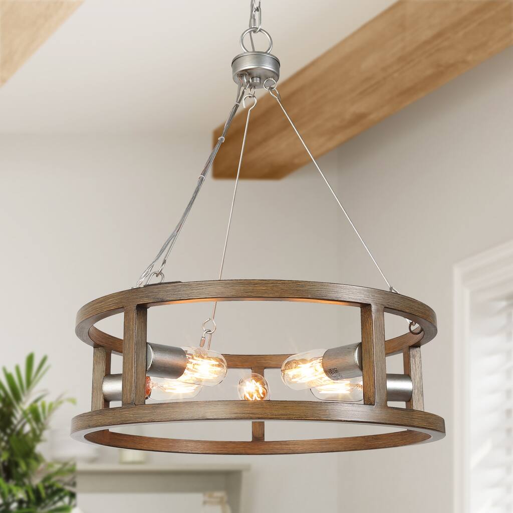 Modern Farmhouse 5-Light Drum Chandelier for Dining Room - D 20.5"x H 84"