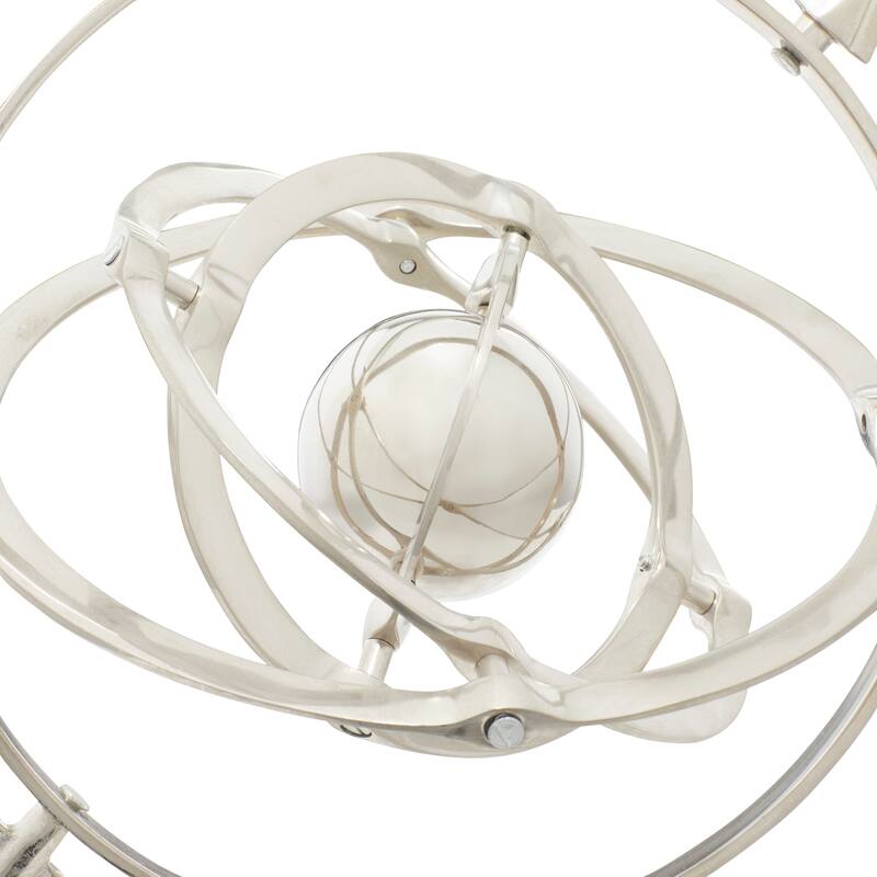 Silver Aluminum Metal Armillary Globe with Marble Base