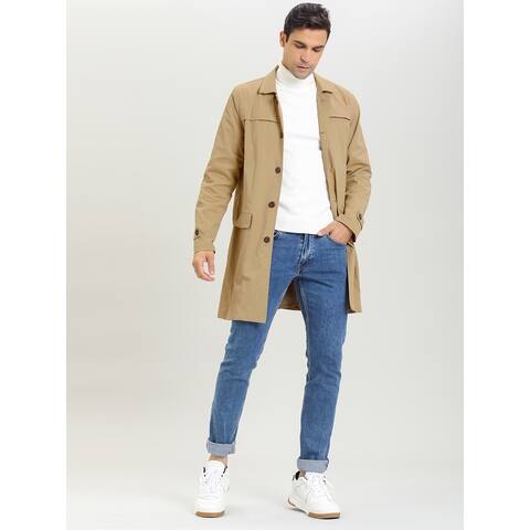 Men's Trench Coat Single Breasted Slim Fit Jacket Outwear