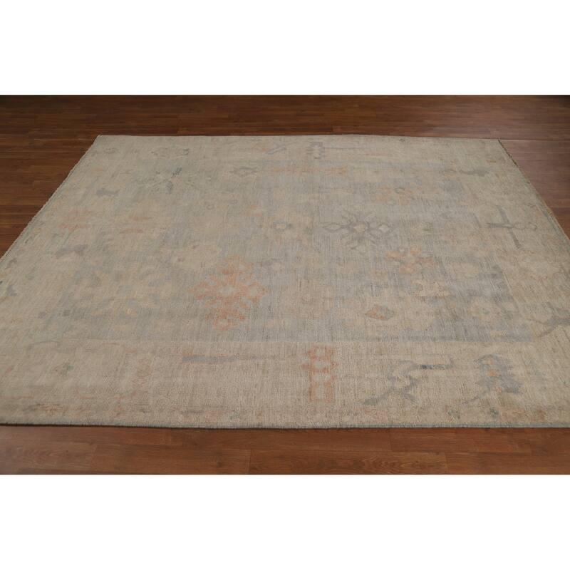 Geometric Vegetable Dye Oushak Turkish Rug Hand-Knotted Wool Carpet - 6'3"x 8'2"