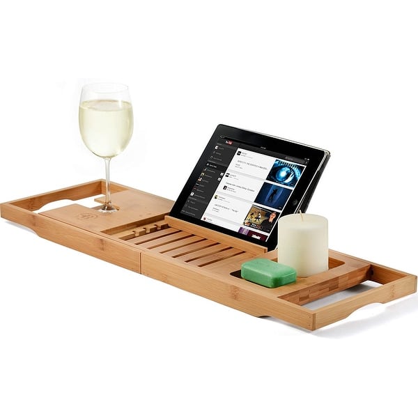 Bathtub Caddy Bamboo Bath Tub Rack Tray & Bath Pillow Cloth/Book/Tablet  Holder