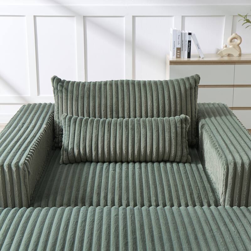 Roomfitters 62.5" Modern Corduroy Lounge Chair with Removable Ottoman, Stylish Sleeper Sofa with Pillows, for Living Room