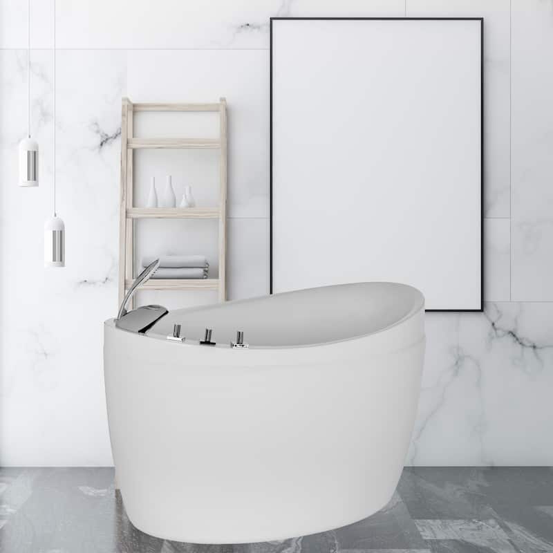 Japanese Style 59" X 31" Acrylic Flatbottom Deep Soaking Freestanding Air Bath Bathtub With 48 Air Jets - Tub Filler