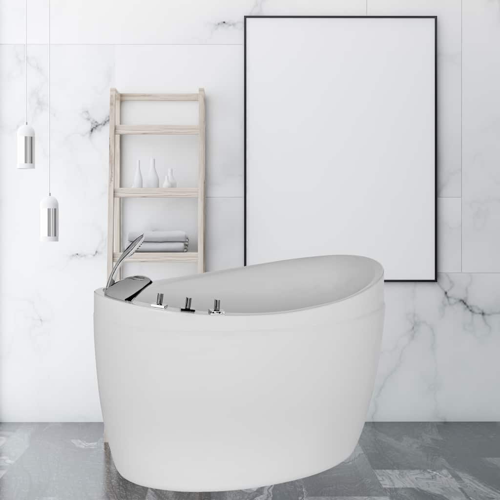 Japanese Style 59" X 31" Acrylic Flatbottom Deep Soaking Freestanding Air Bath Bathtub With 48 Air Jets - Tub Filler