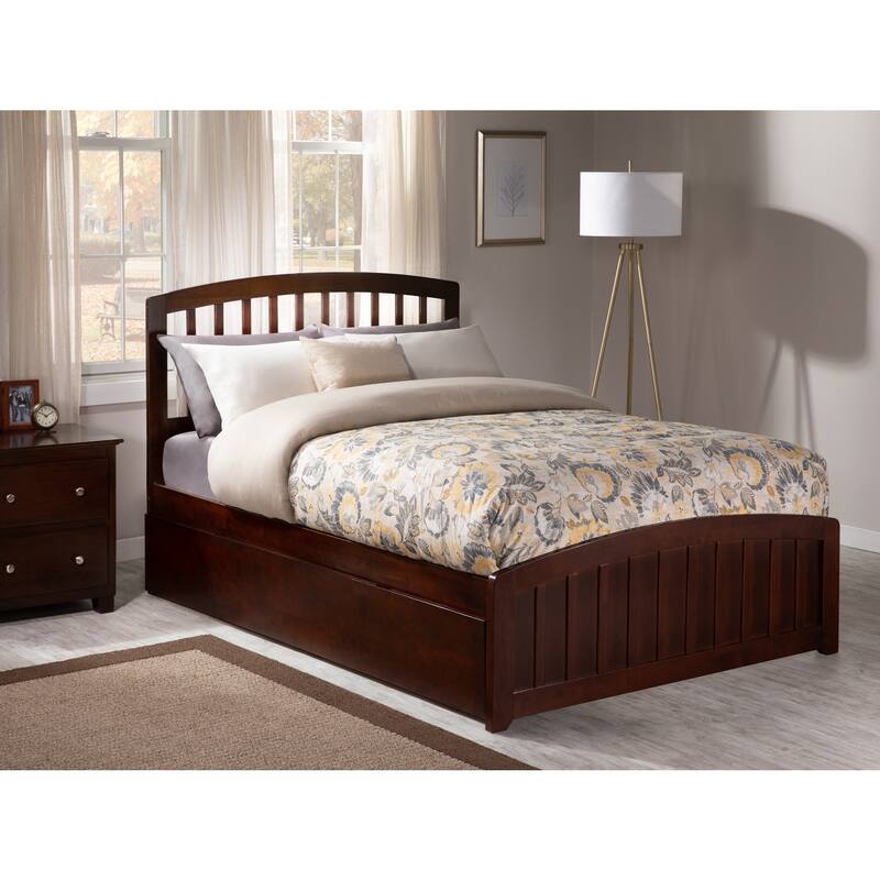 Modern Full Platform Bed with Footboard & Trundle - Walnut Finish Bedroom Furniture