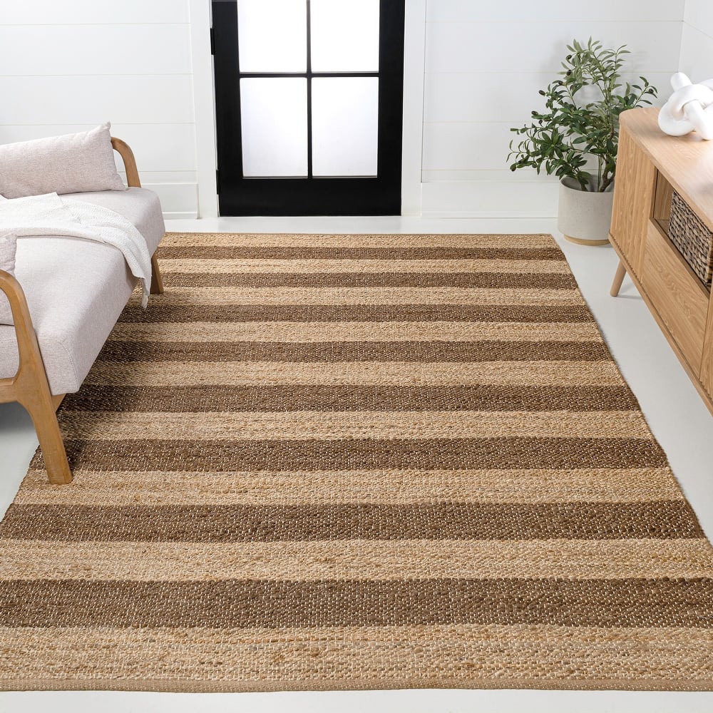 JONATHAN Y Jayden Rustic Farmhouse Woven Jute Stripe Area Rug