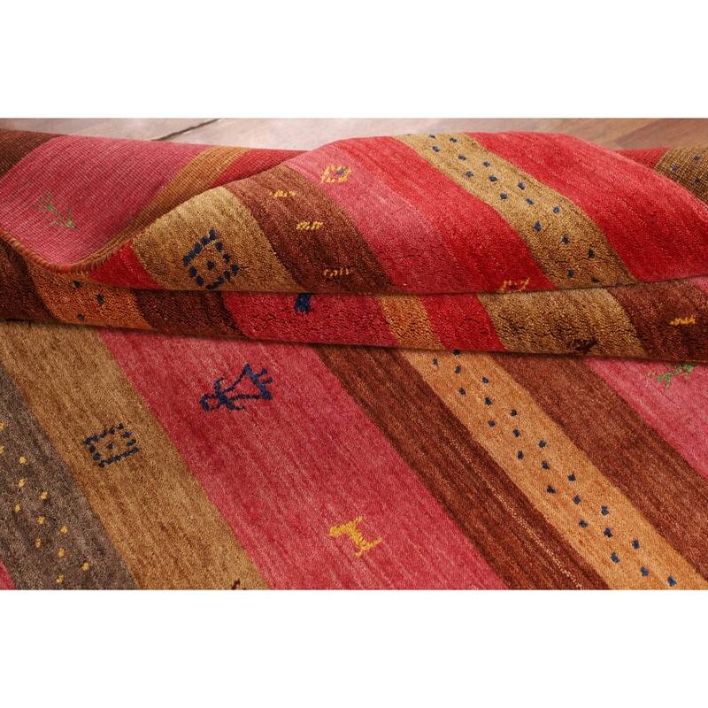 Little Animals Striped Gabbeh Indian Area Rug Hand-Knotted Wool Carpet - 5'3"x 7'10"