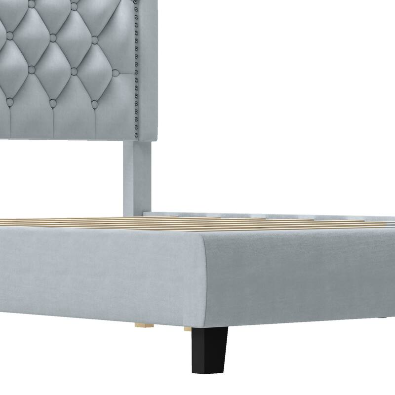 Moasis Upholstered Tufted Bed Frame with Adjustable Height Headboard