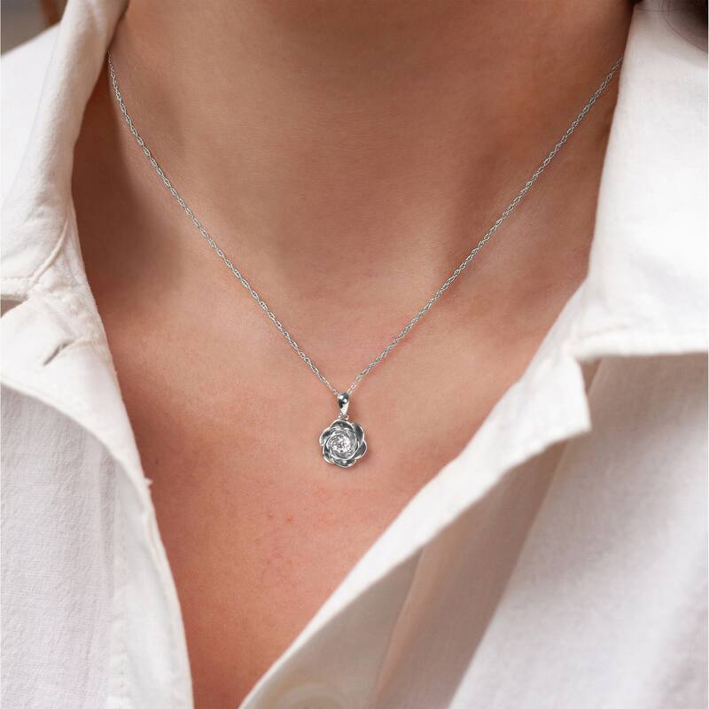 10K Gold 1/5ct TDW Diamond Rose Pendant Necklace for Women
