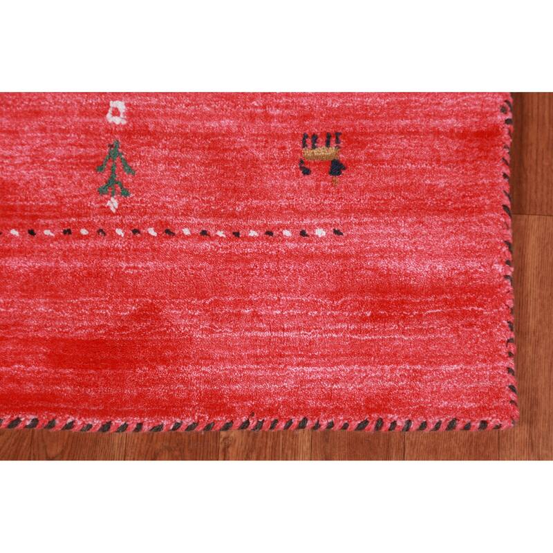 Pink Gabbeh Indian Area Rug Hand-Knotted Wool Carpet - 4'11" x 7'9"