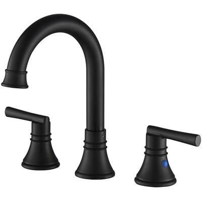 8" Widespread Dual-Handle J-Spout Bathroom Sink Faucet in Matte Black