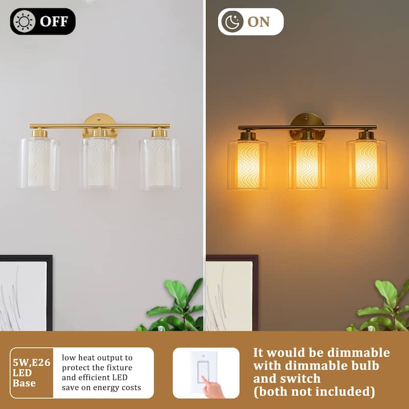 Modern Gold Vanity Light with Double Cylinder Shades Bathroom