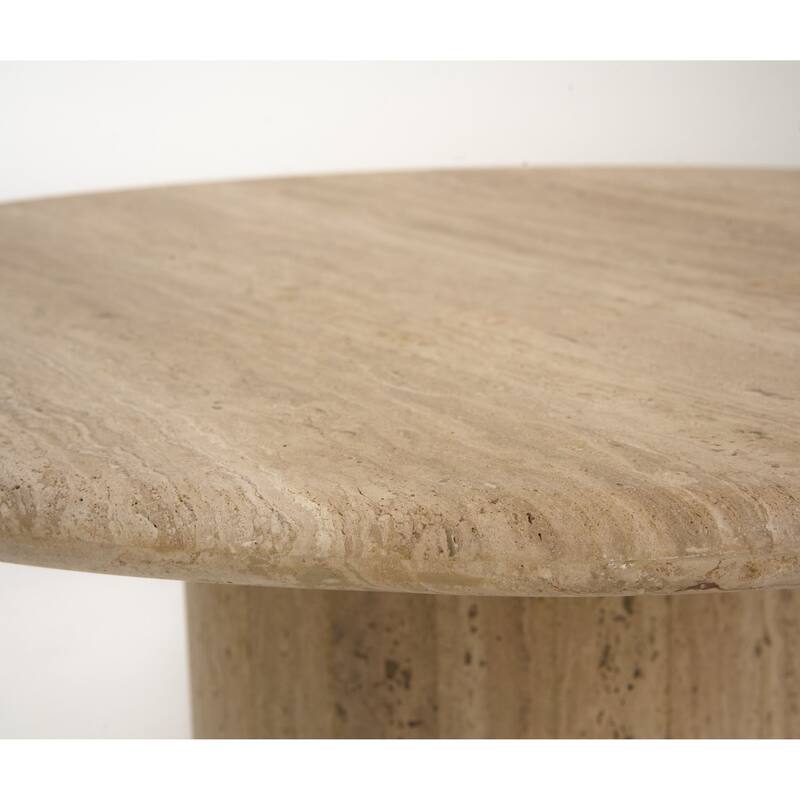 Modrest Lavaca Modern Travertine Marble Round Coffee Table