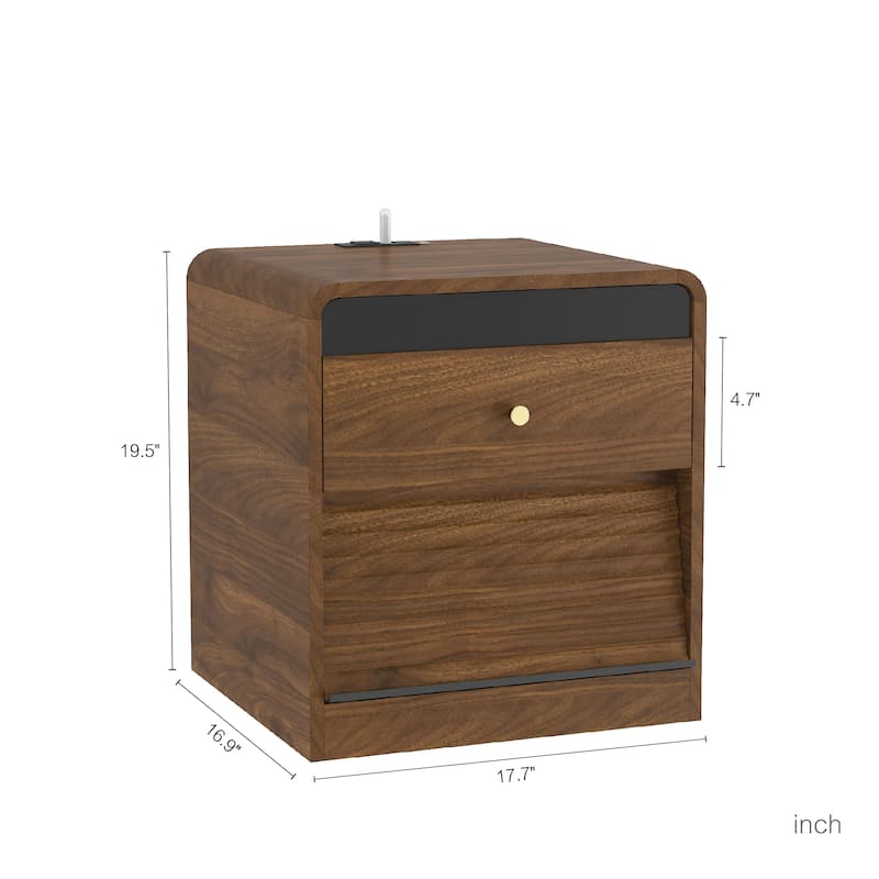 Smart Nightstand with LED Night Light, Charging Station and Storage Cabinet
