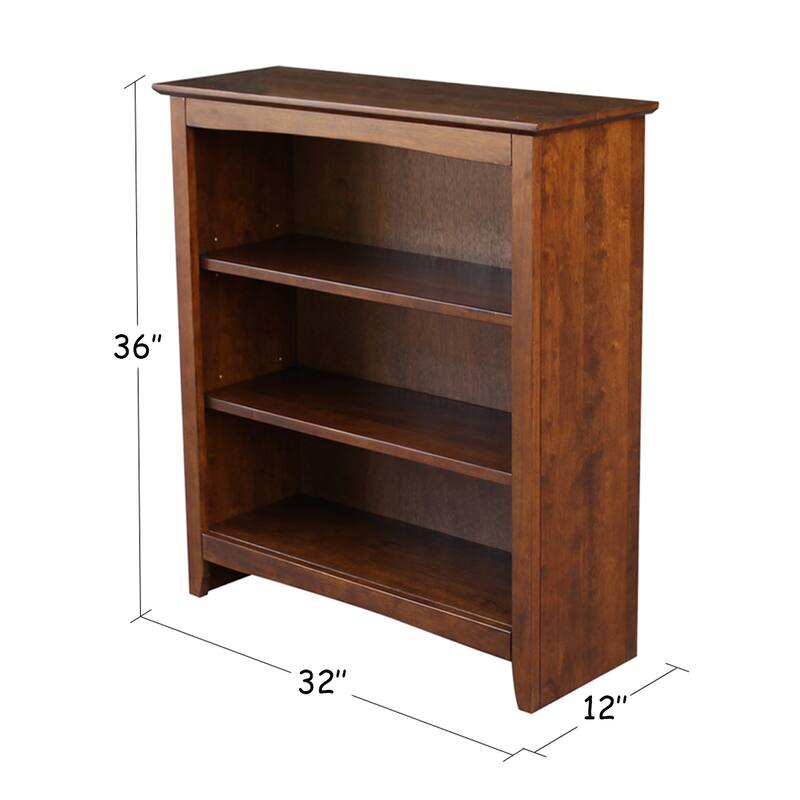 Shaker Solid Wood Bookcase, 36" High