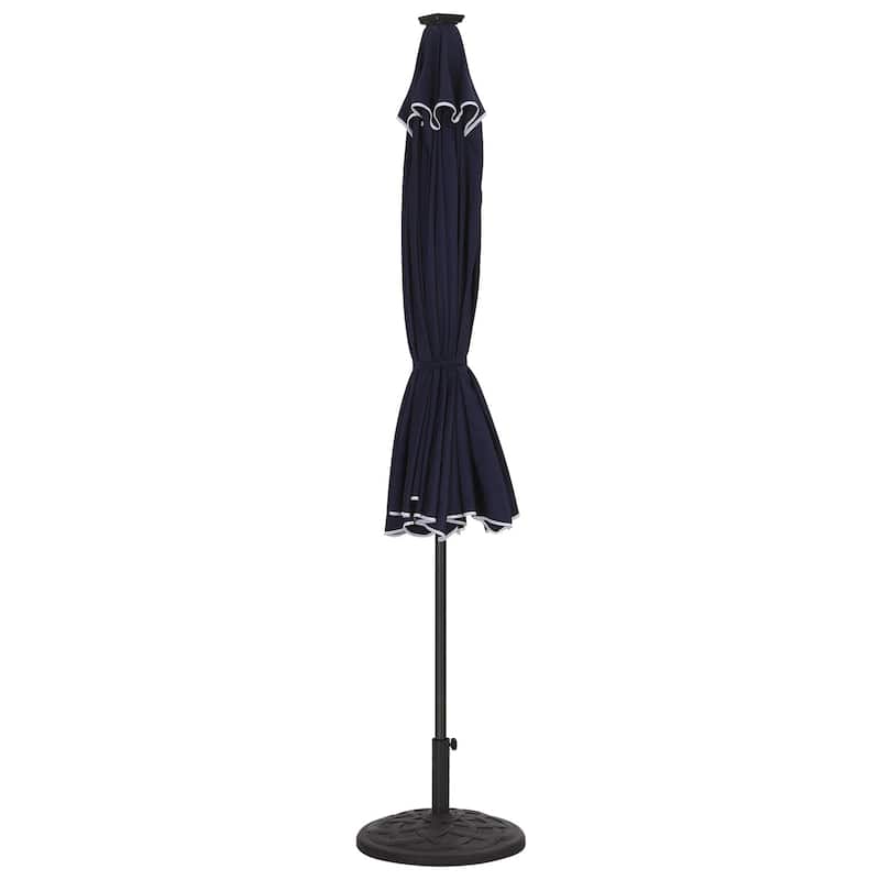 10Ft Patio Ruffled Edge Umbrella Auto-Tilt Crank Umbrella with LED Lights