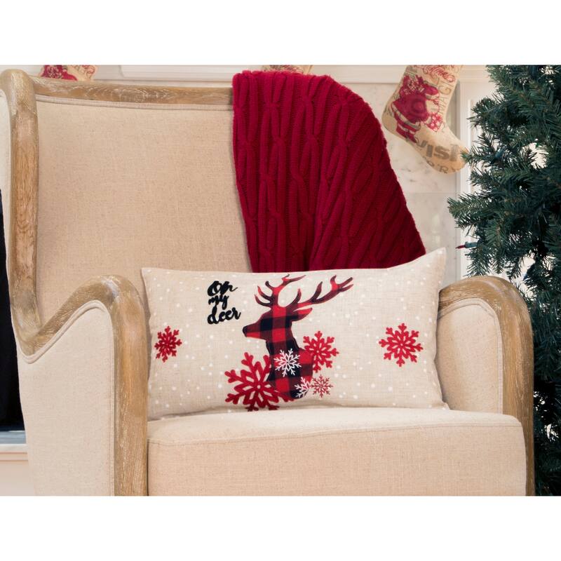 My Deer Applique And Embroidered Christmas Pillow 12" by 20"