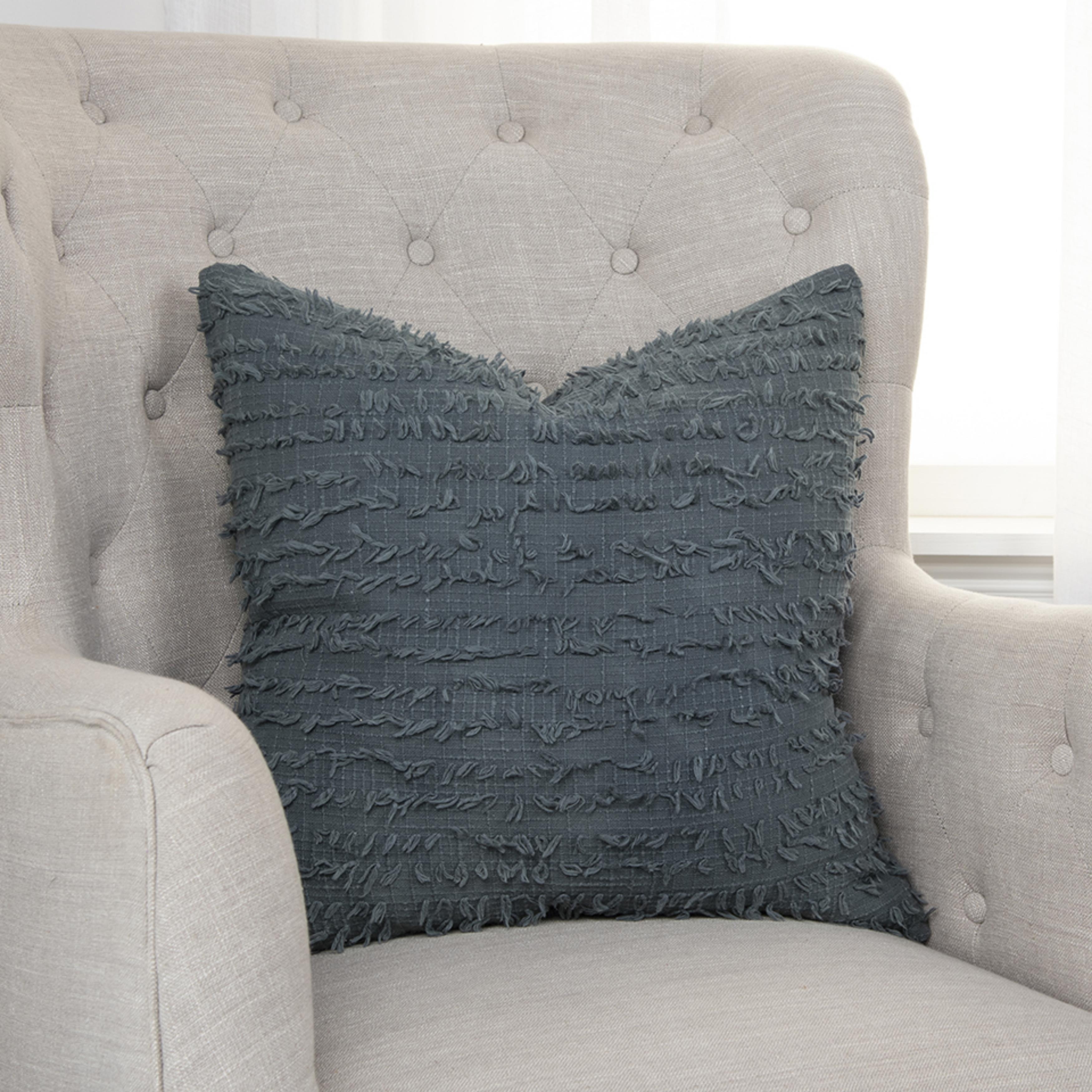Gray Solid Woven Cotton Throw Pillow