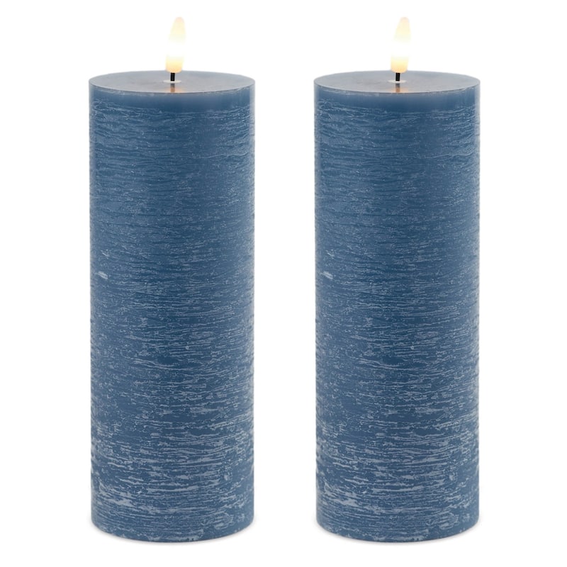 Set of Two Blue Flameless Pillar Candles