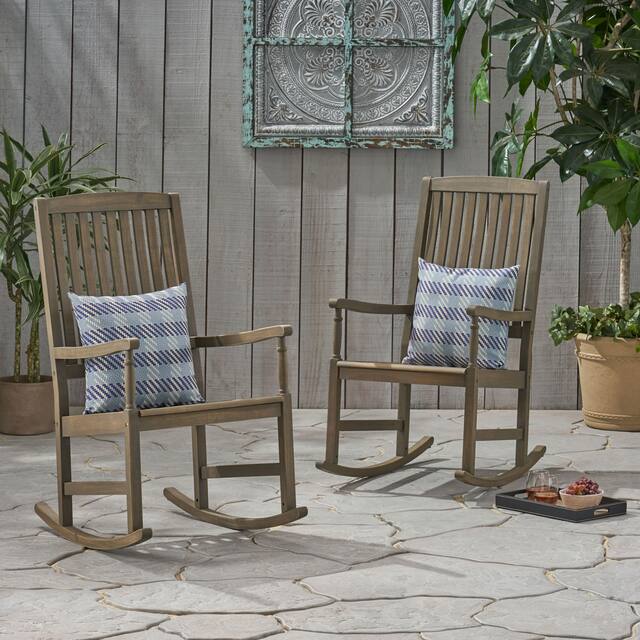 Arcadia Acacia Wood Rocking Chairs (Set of 2) by Christopher Knight Home - Gray
