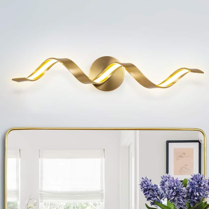 Modern Spiral Design LED Bathroom Vanity Light Dimmable Wall Light - 23.6 Inch - Brass-1