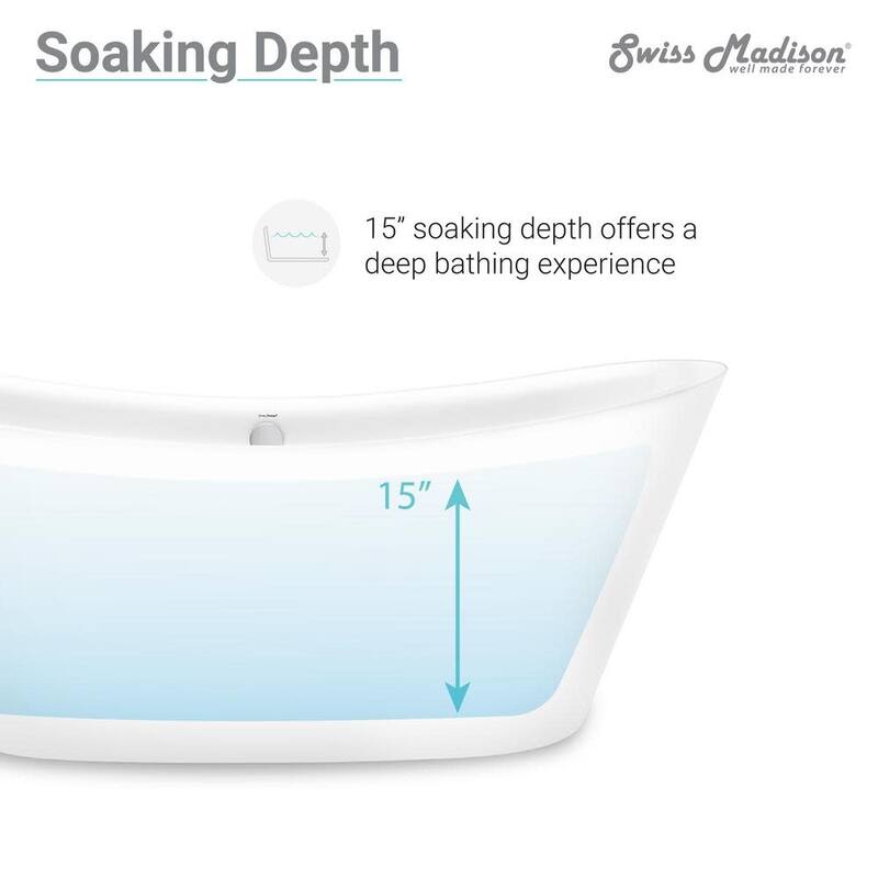 Swiss Madison Ivy 67" Free Standing Acrylic Tub with Center Drain and