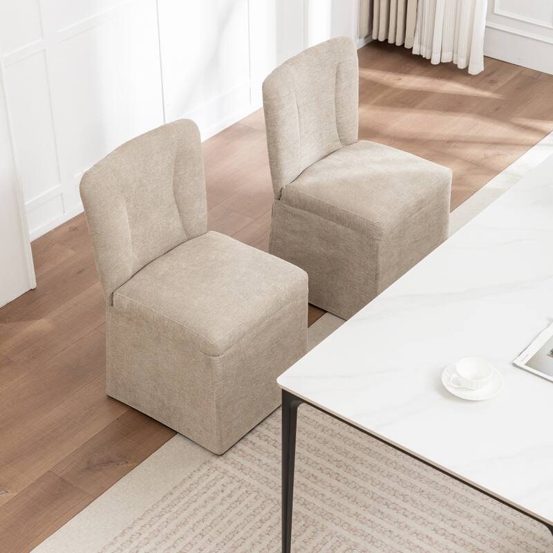 Modern Linen Dining Chairs, Armless Dining Chairs, with Upholstered Seat and Back, for Living Rooms, Set of 2, Brown