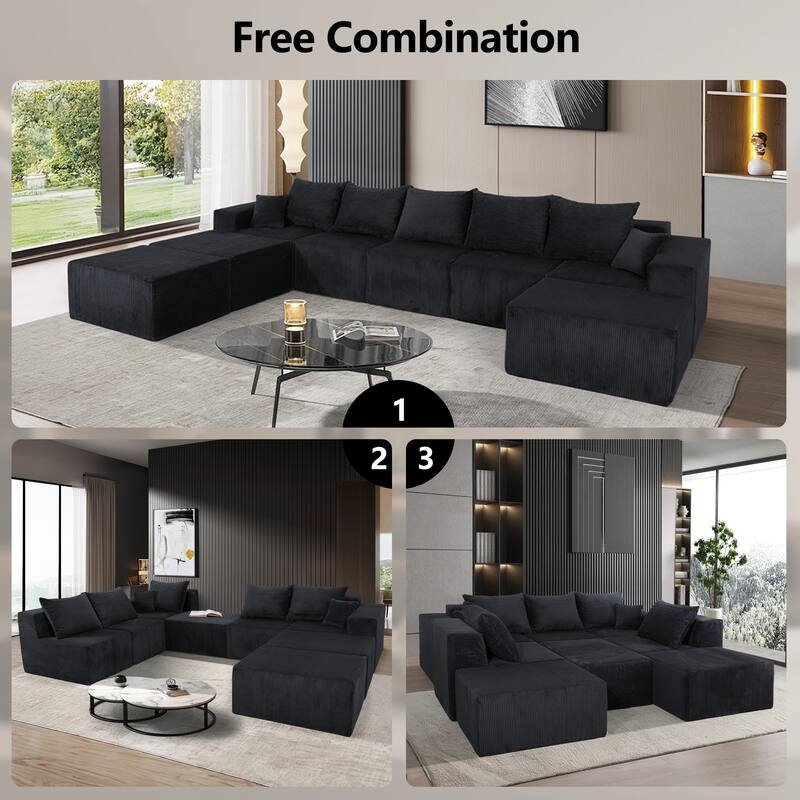 GDFStudio - 8-Piece Modular U-Shaped 155" Sectional Sofa with Chaise Lounge and Bed