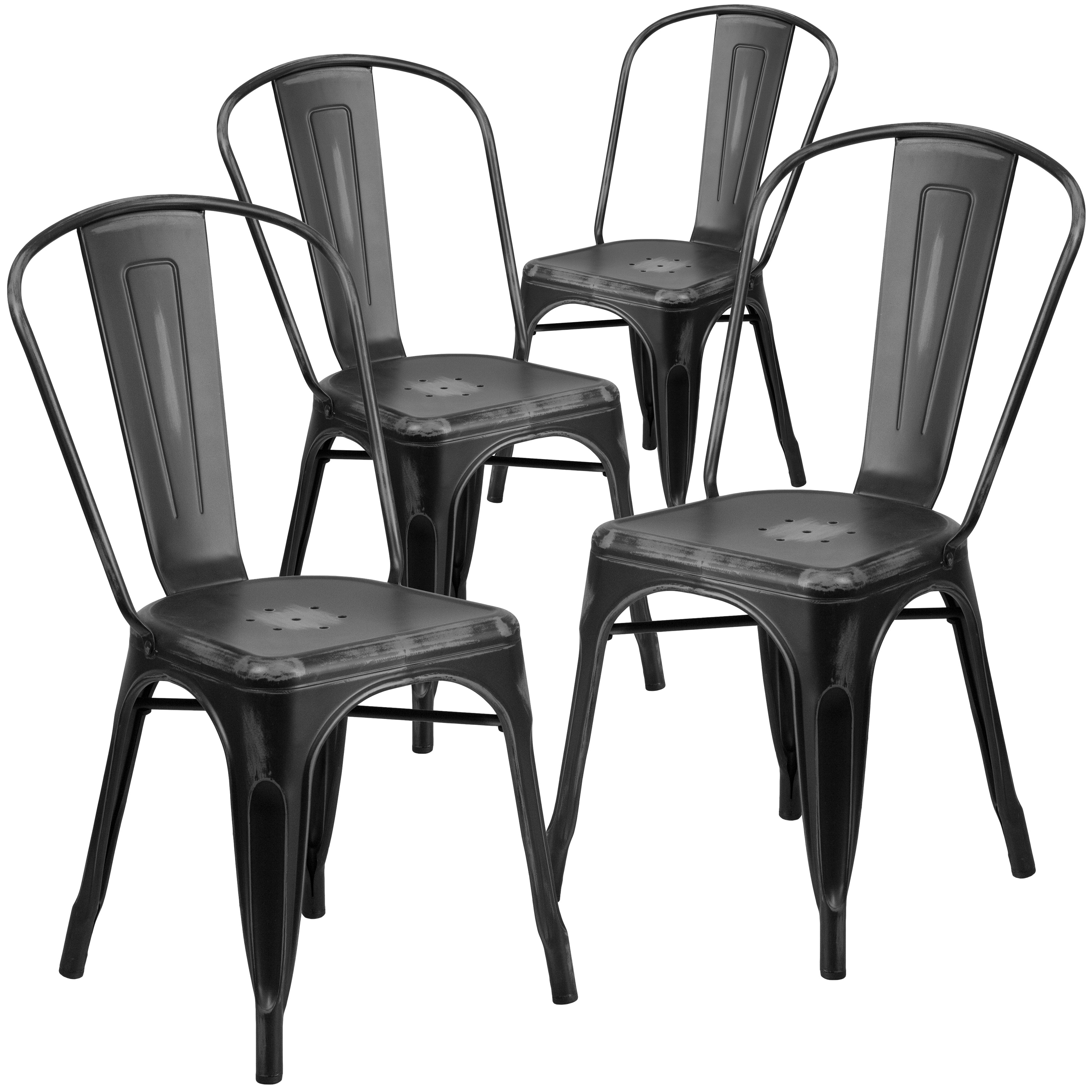 4 pack distressed metal indooroutdoor stackable chair  kitchen furniture
