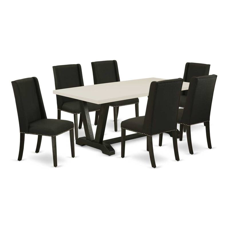 7-Piece Dinette Set - Padded Parson Chairs & Rectangular Table - Solid Wood Frame - Modern Dining Room Furniture - 72