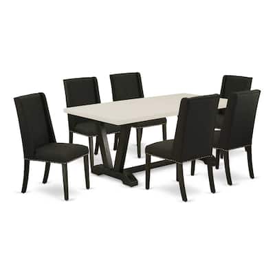 7-Piece Dinette Set - Padded Parson Chairs & Rectangular Table - Solid Wood Frame - Modern Dining Room Furniture - 72