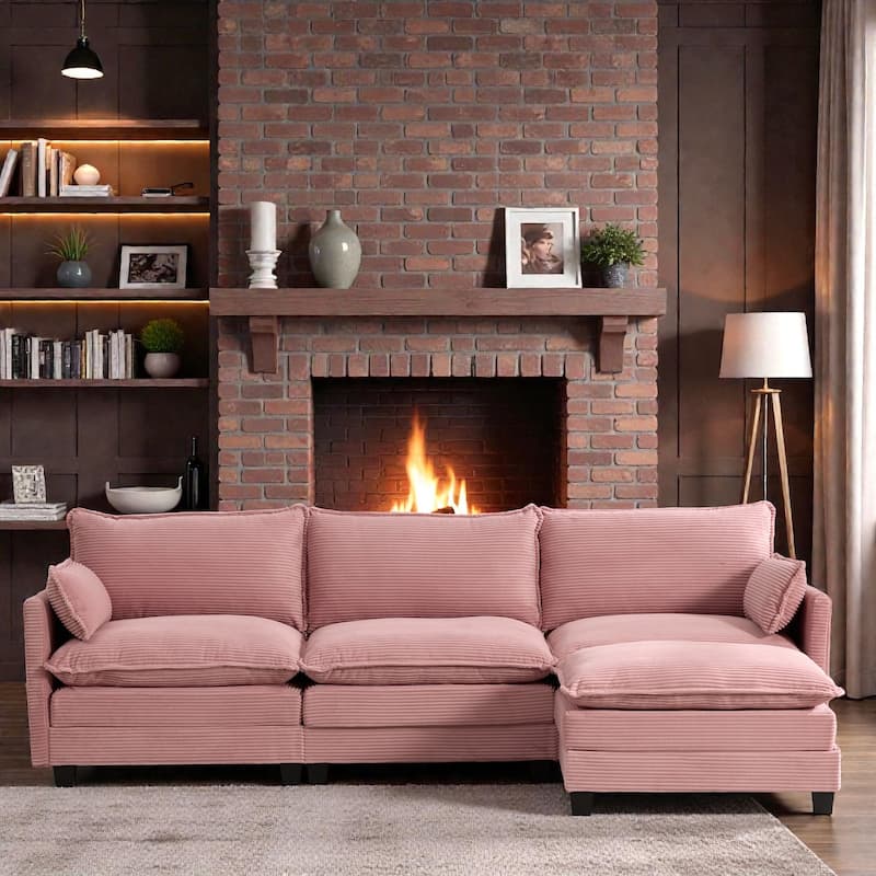 Oversized Modular Sectional Sofa with Ottoman, 102 Inch 4 Seat Corduroy L Shaped Couch for Living Room