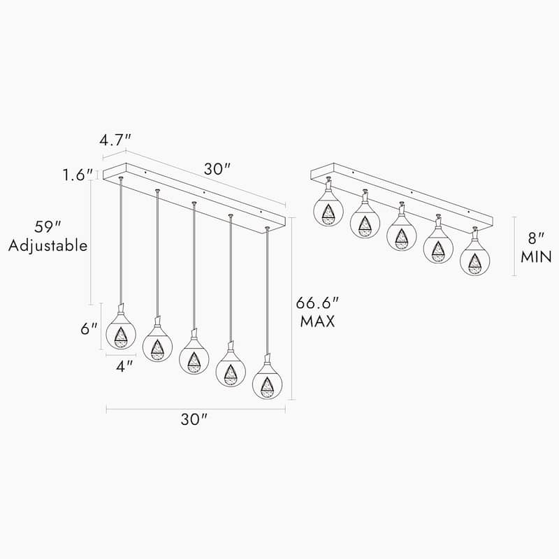 Modern 5-Light LED Chandelier Gold Linear Island Lights for Kitchen Island - W 30" x H 6"