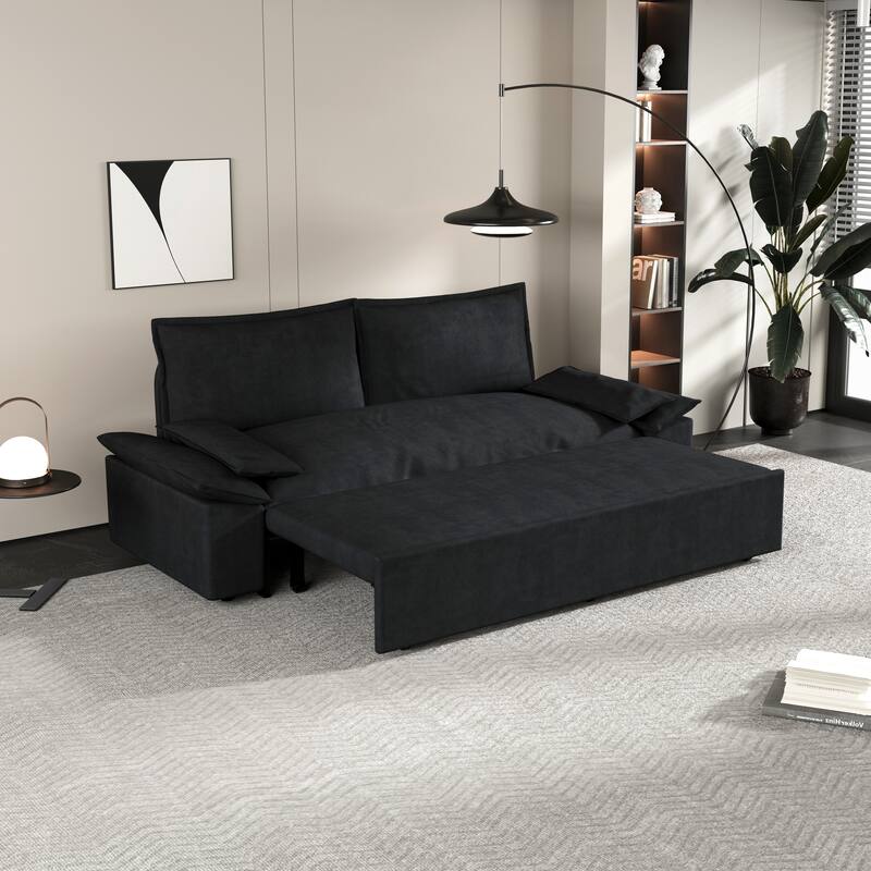 70.1" Queen Pull Out Sofa Bed, 3-in-1 Convertible Sleeper Sofa Couch with 2 Soft Pillows, Multi-Functional Velvet Loveseat Bed