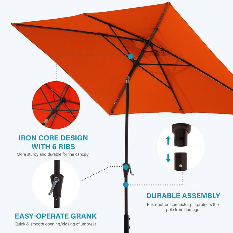 6.5*10ft Rectangular Patio Market Umbrella with Crank & Tilt, UV & Water-Resistant Canopy