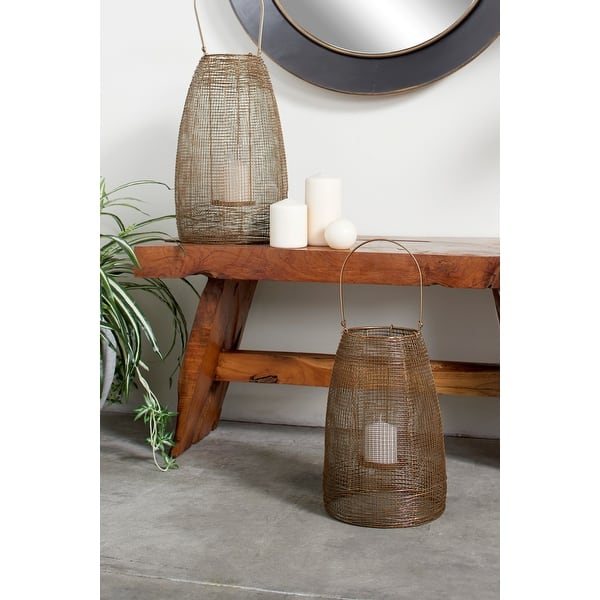 Gold Metal Decorative Indoor Outdoor Candle Lantern with Handle - 9 x 9 x 16