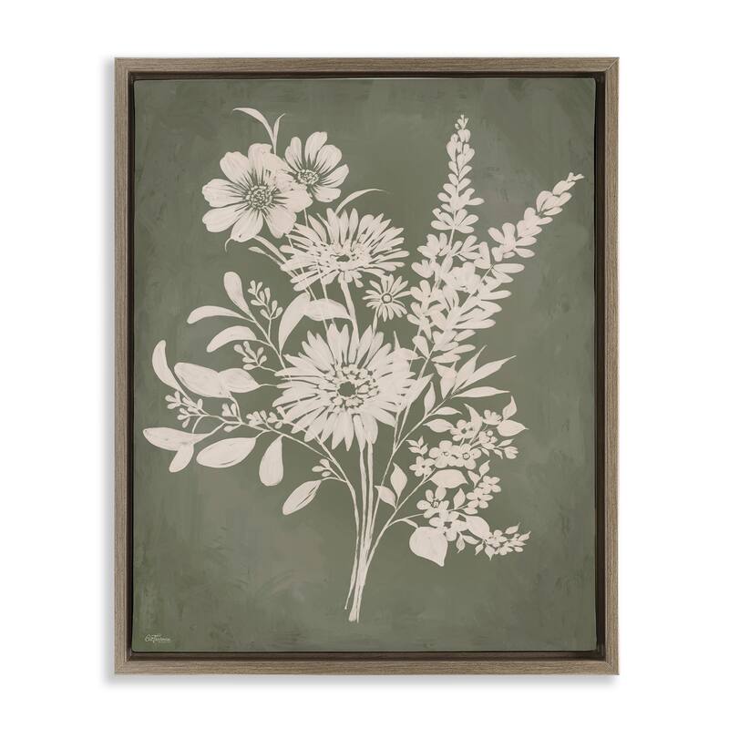 Stupell Bunches of Wildflower Herbs Framed Floater Canvas Wall Art Design By Cat Thurman Designs - 25 x 31 - Brown