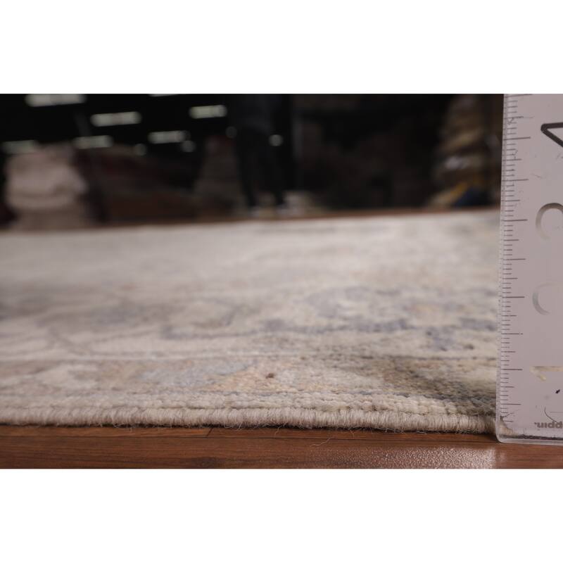 Floral Beige Oushak Turkish Area Rug Hand-Knotted Wool Carpet - 7'8"x 9'7"