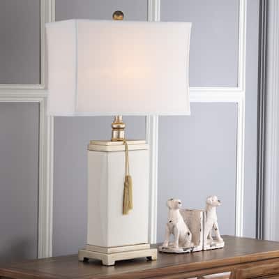 SAFAVIEH Lighting 30-inch Cream/Gold Tassel Table Lamp - 16.5"x9"x32"