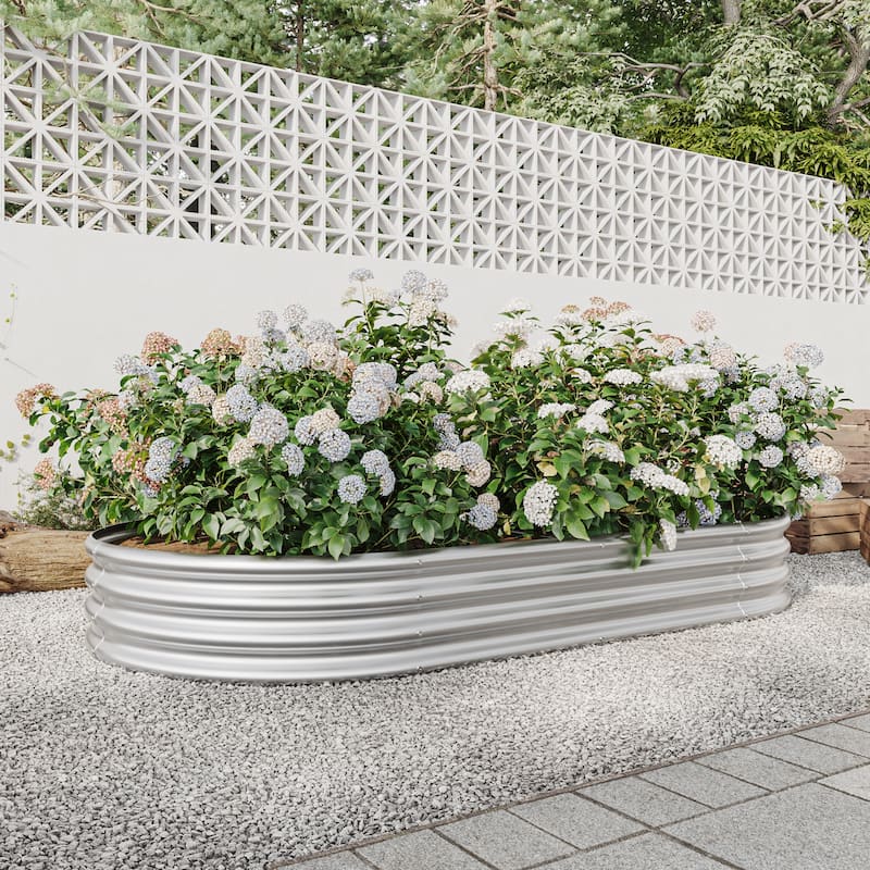 GDFStudio - Large Oval Metal Raised Garden Bed for Vegetables, Flowers, and Plants, Outdoor Backyard Planter Box