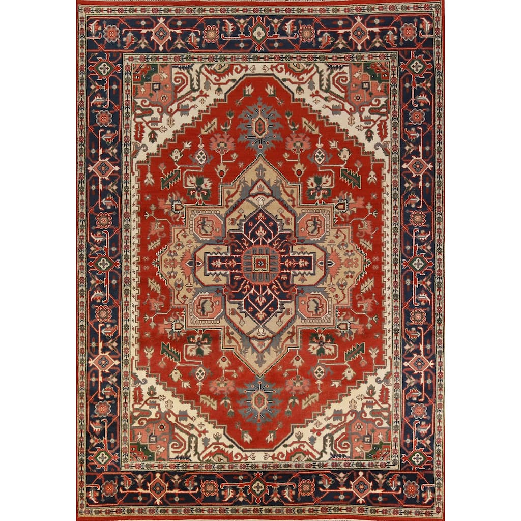 Hand Knotted Oriental 100% Wool Carpet Traditional Medallion Oranges & Rust Heriz (serapi) Area Rug - 12' 1'' X 8' 10''