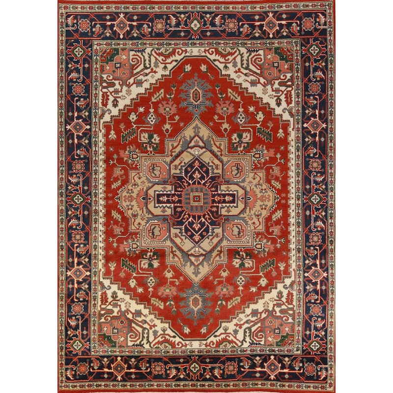Hand Knotted Oriental 100% Wool Carpet Traditional Medallion Oranges & Rust Heriz (serapi) Area Rug - 12' 1'' X 8' 10''