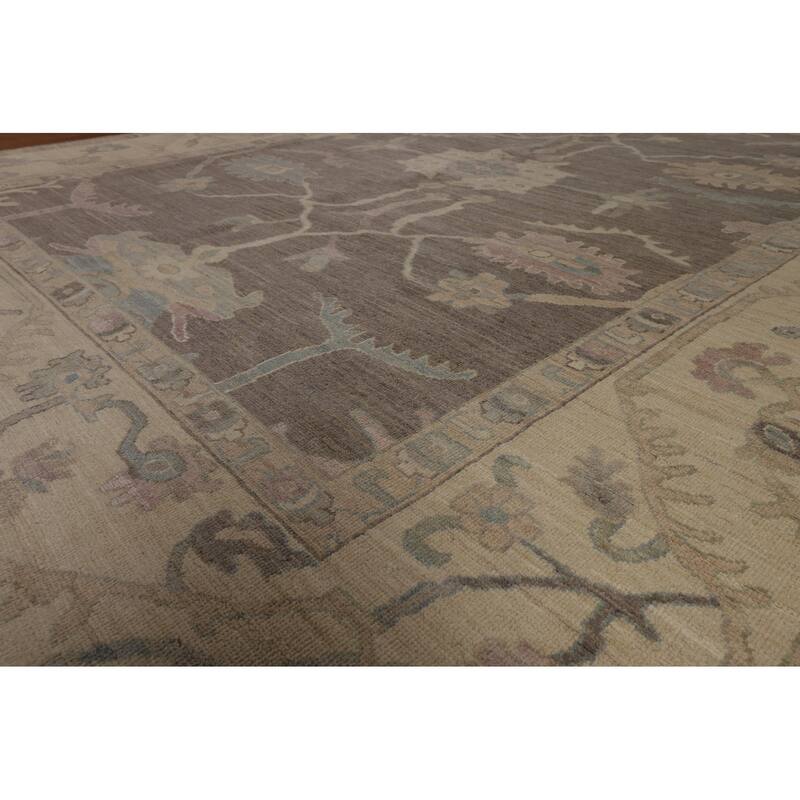 Vegetable Dye Oushak Turkish Floral Area Rug Handmade Wool Carpet - 9'6"x 11'8"